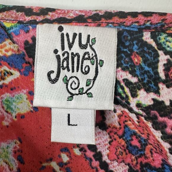 Ivy Jane Blouse Womens Large Multicolor Flowy Boxy Boho Peasant Tunic - Picture 7 of 10